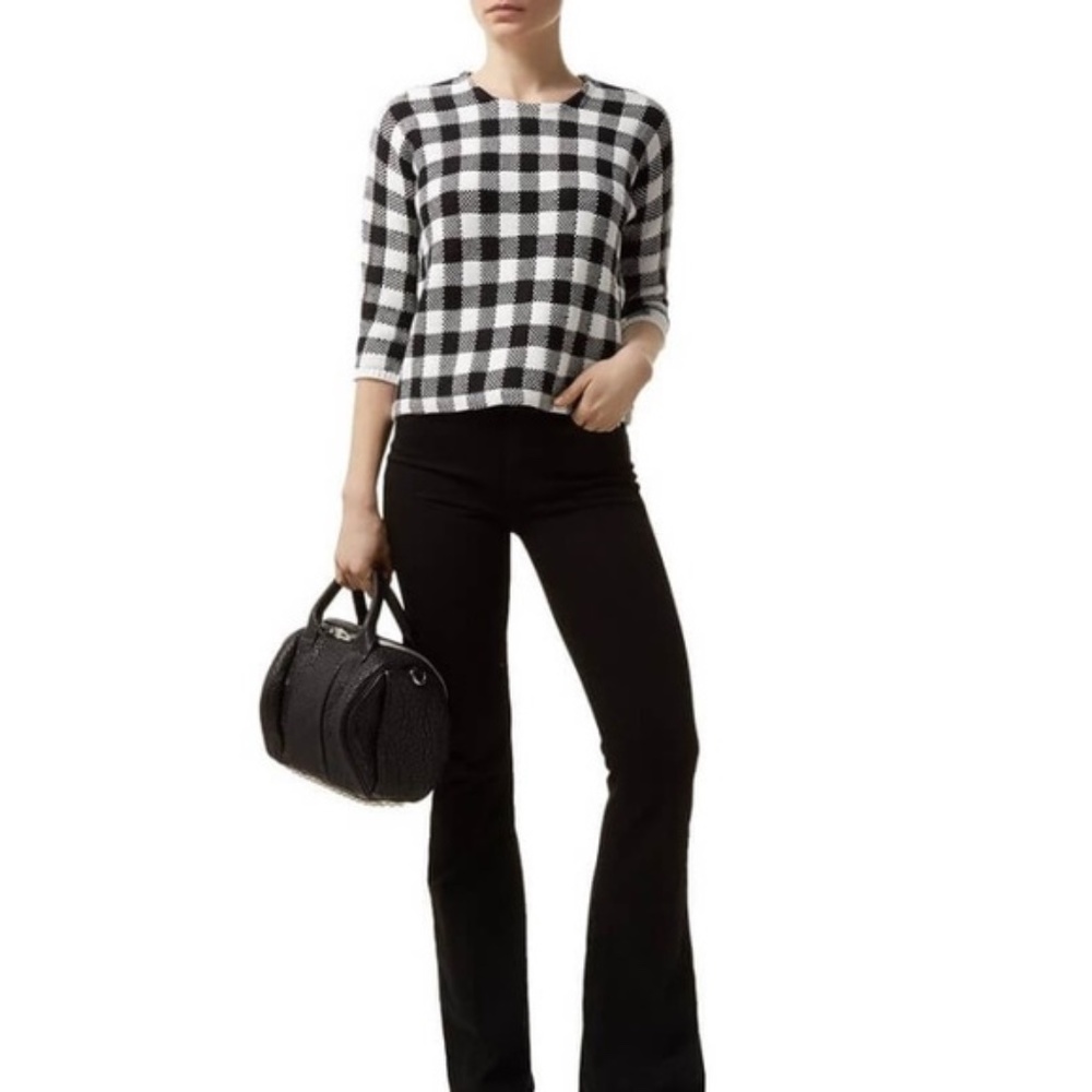 Maje size 2 checked gingham plaid sweater black and white
